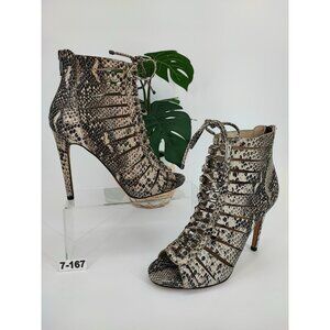 Women's Vince Camuto Fiona Open Toe Lace Up Front Beige Heeled Booties Size 7